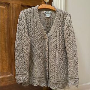 Aran Craft Merino Wool Button Front Scalloped Cardigan Sweater Sz XS